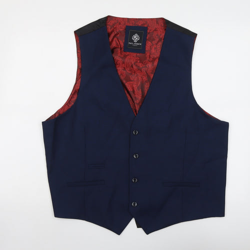 Paul Andrew Mens Blue Polyester Jacket Suit Waistcoat Size 46 Regular