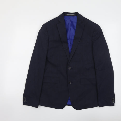 Marks and Spencer Mens Blue Striped Polyester Jacket Suit Jacket Size 36 Regular