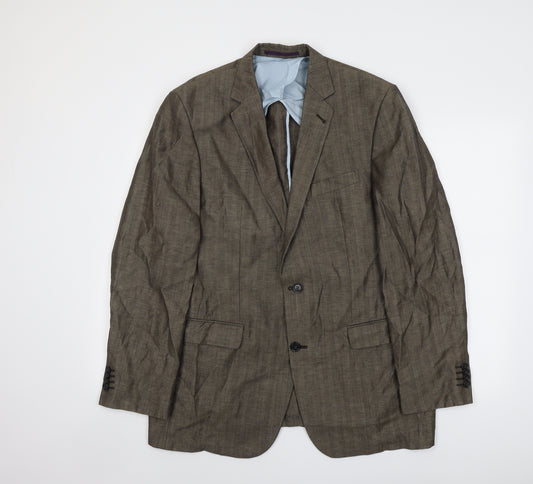 GANT Mens Brown Striped Linen Jacket Suit Jacket Size 44 Regular