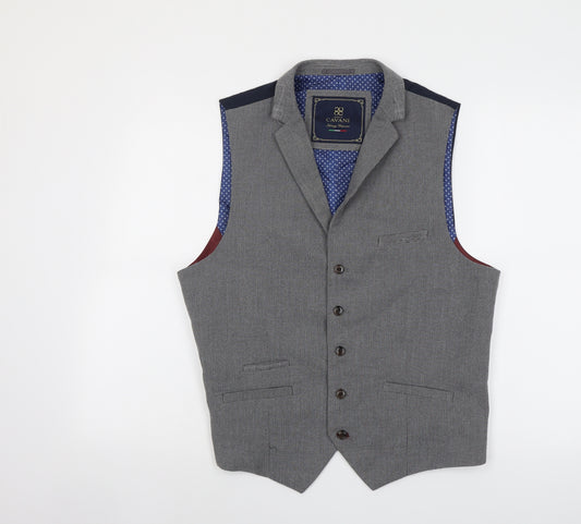 Cavani Mens Grey Geometric Polyester Jacket Suit Waistcoat Size 40 Regular