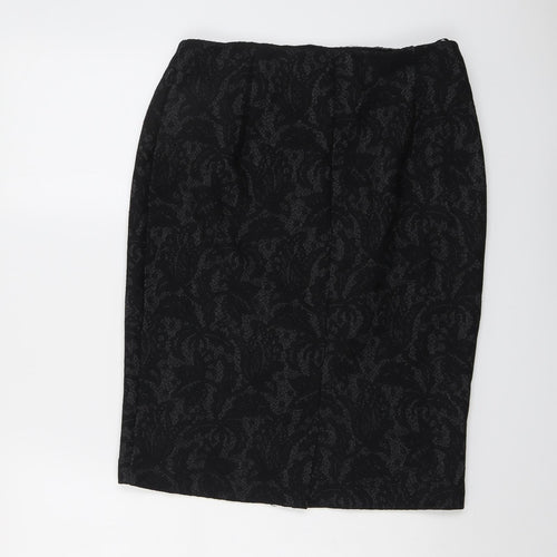Roman Womens Black Floral Viscose Straight & Pencil Skirt Size 14