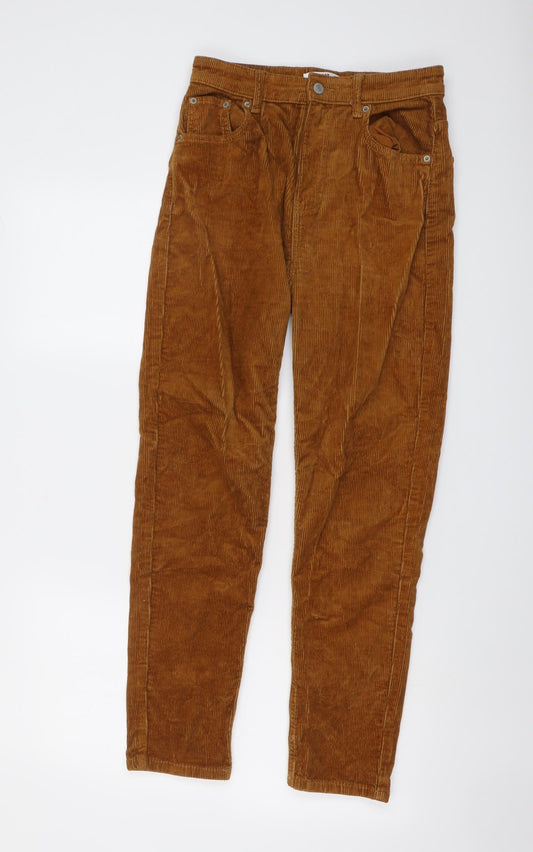Pull&Bear Womens Brown Cotton Trousers Size 12 L26 in Regular Button