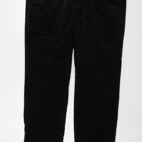 Marks and Spencer Mens Black Cotton Trousers Size 36 in L31 in Regular Button
