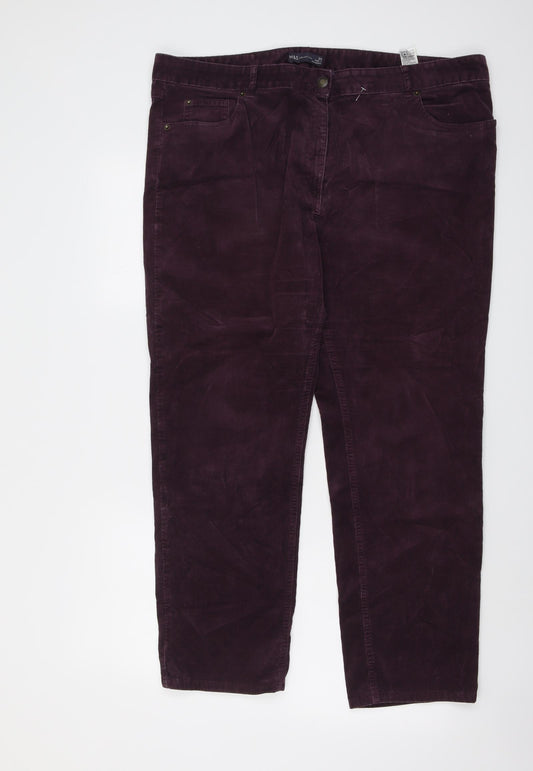 Marks and Spencer Womens Purple Cotton Trousers Size 20 L27 in Regular Button