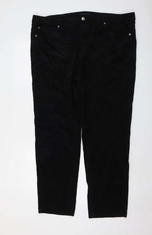 Marks and Spencer Womens Black Cotton Trousers Size 22 L29 in Regular Button