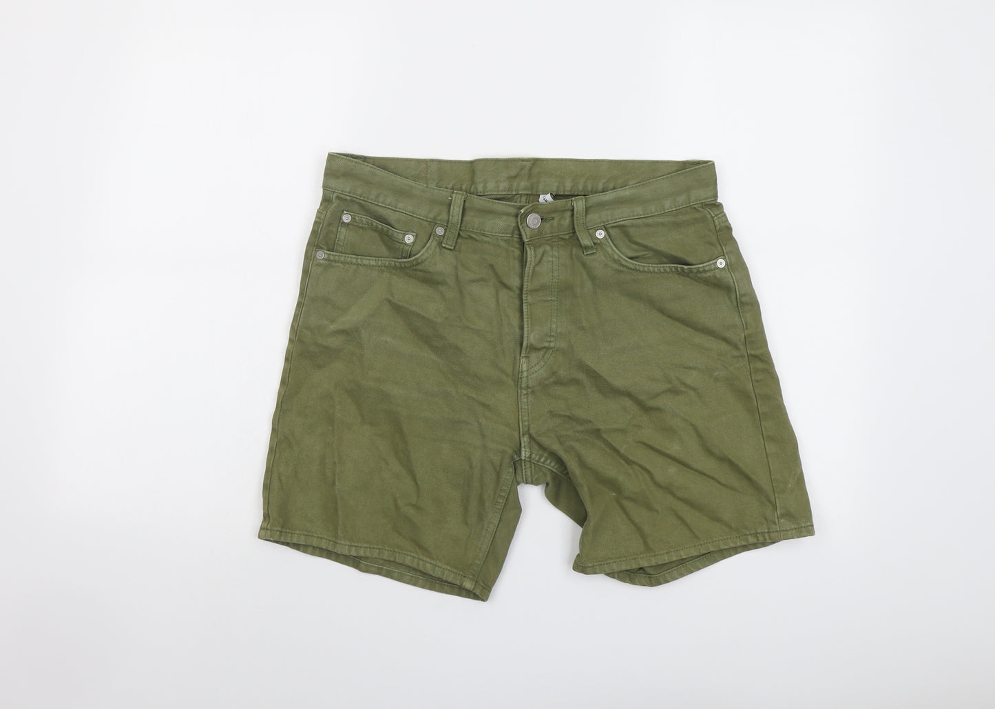 Weekday Mens Green Cotton Chino Shorts Size 30 in L7 in Regular Button