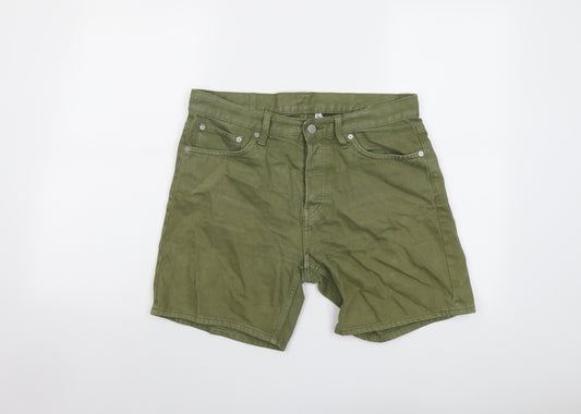 Weekday Mens Green Cotton Chino Shorts Size 30 in L7 in Regular Button