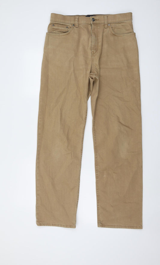 Blue Harbour Mens Brown Cotton Straight Jeans Size 32 in L31 in Regular Button