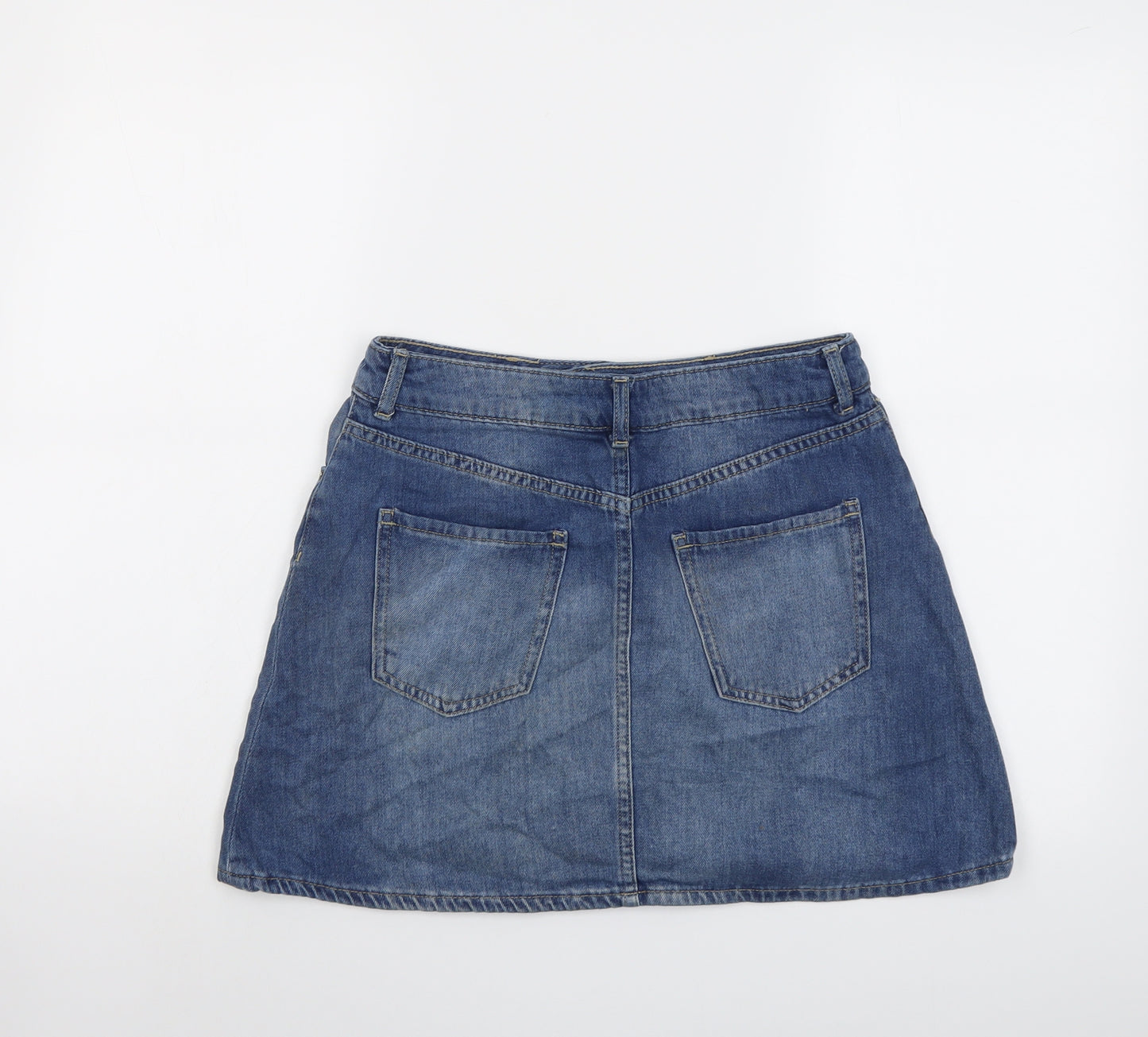 H&M Womens Blue Cotton Mini Skirt Size 12 Button