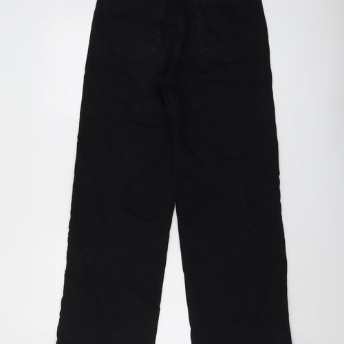 Marks and Spencer Womens Black Cotton Wide-Leg Jeans Size 10 L29 in Regular Button