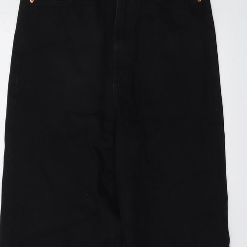 Marks and Spencer Womens Black Cotton Wide-Leg Jeans Size 10 L29 in Regular Button