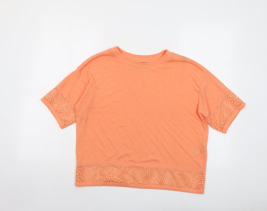 Marks and Spencer Womens Orange Linen Basic T-Shirt Size 10 Round Neck