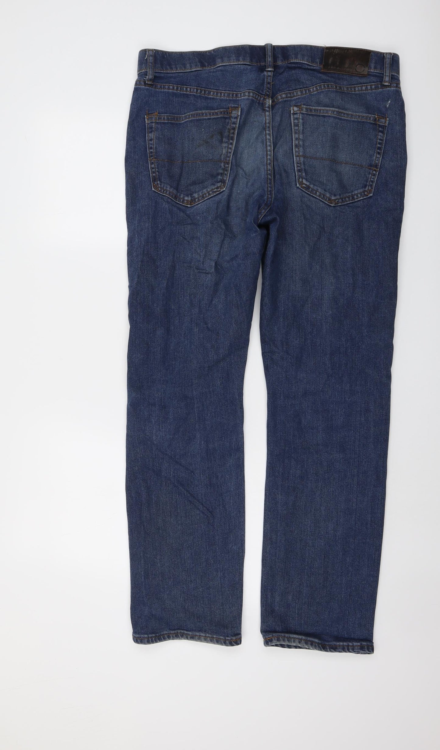 Marks and Spencer Mens Blue Cotton Straight Jeans Size 34 in L31 in Regular Button