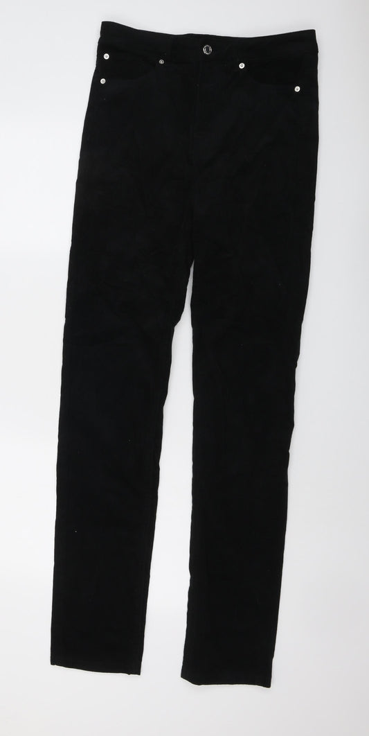 Marks and Spencer Womens Black Cotton Trousers Size 10 L32 in Regular Button