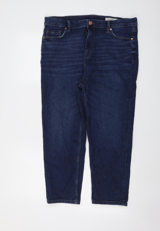 Marks and Spencer Womens Blue Cotton Straight Jeans Size 18 L23 in Regular Button