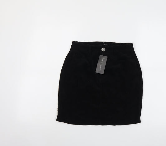 New Look Womens Black Cotton A-Line Skirt Size 6 Button