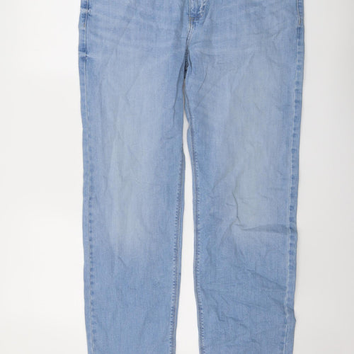 Marks and Spencer Mens Blue Cotton Straight Jeans Size 36 in L31 in Regular Button