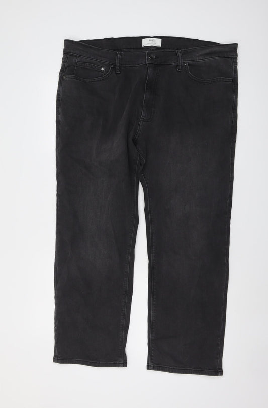 Marks and Spencer Mens Grey Cotton Straight Jeans Size 40 in L29 in Regular Button