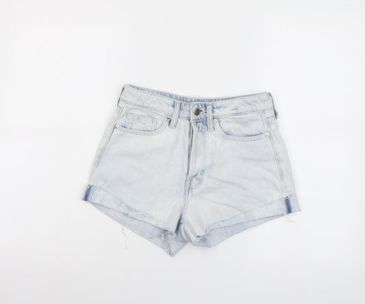 H&M Womens Blue Cotton Hot Pants Shorts Size 4 L3 in Regular Button