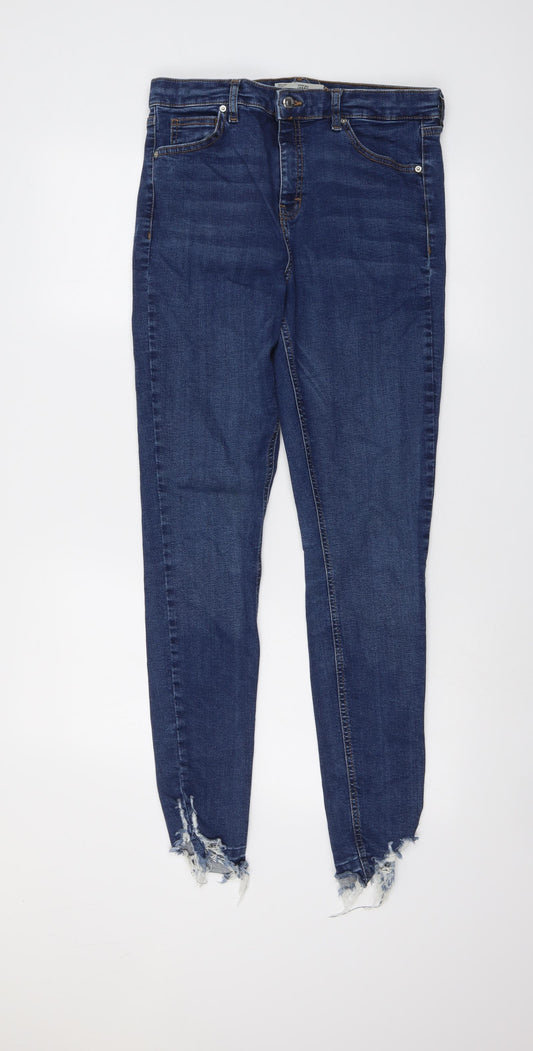 Topshop Womens Blue Cotton Skinny Jeans Size 30 in L30 in Regular Button - Distressed ankle detail