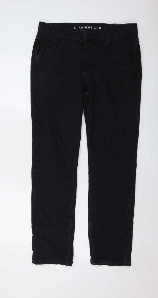 Marks and Spencer Womens Black Cotton Straight Jeans Size 14 L29 in Regular Button