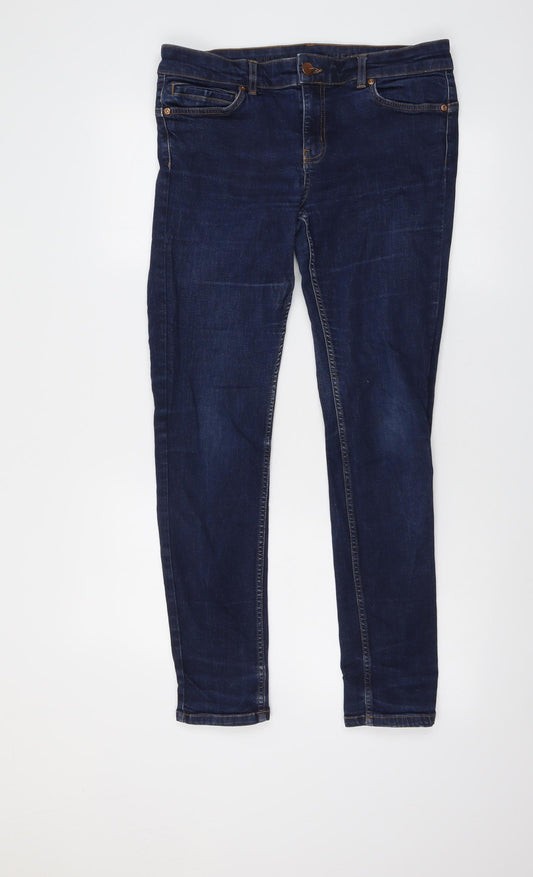 Oasis Womens Blue Cotton Skinny Jeans Size 14 L29 in Regular Button
