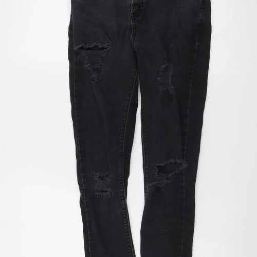 New Look Girls Black Cotton Skinny Jeans Size 14 Years Regular Button - Distressed