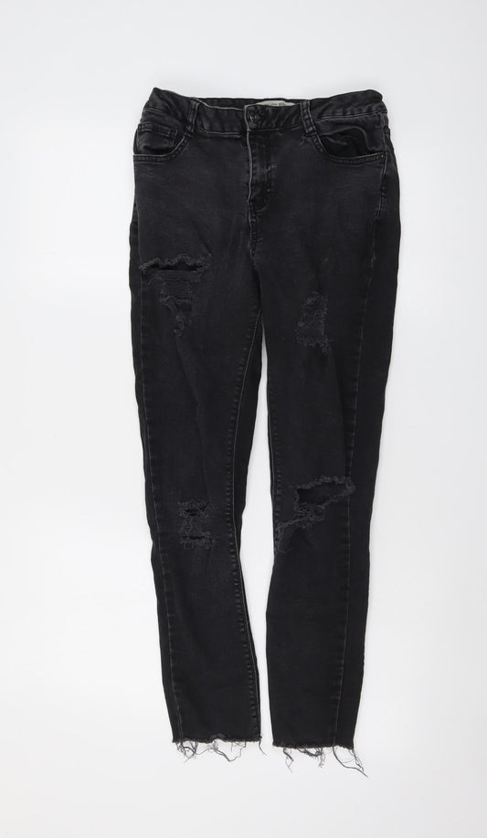 New Look Girls Black Cotton Skinny Jeans Size 14 Years Regular Button - Distressed