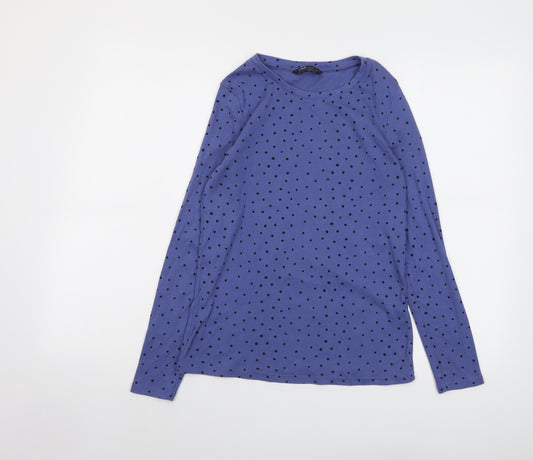 Marks and Spencer Womens Blue Polka Dot Cotton Basic T-Shirt Size 12 Crew Neck