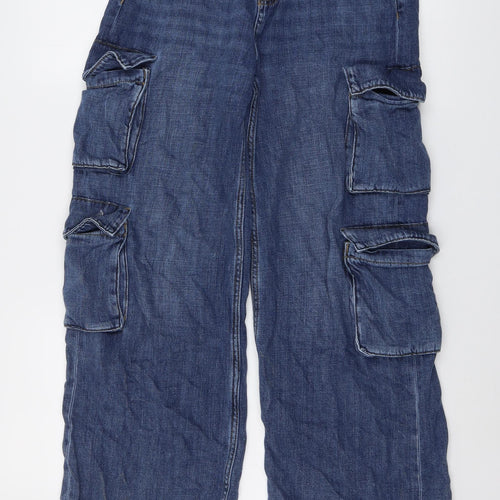 Marks and Spencer Girls Blue Cotton Wide-Leg Jeans Size 11-12 Years Regular Button - Cargo