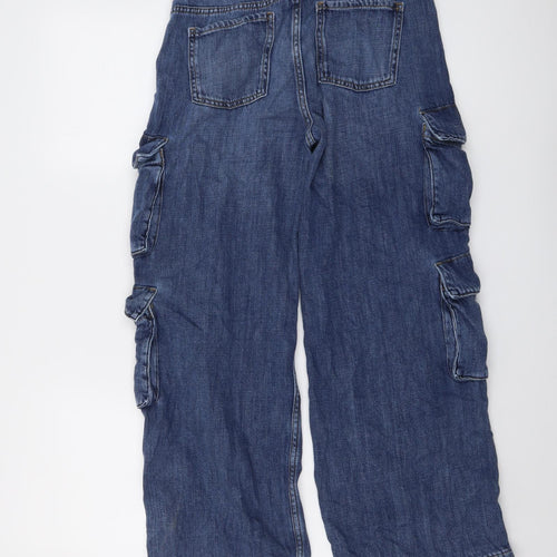 Marks and Spencer Girls Blue Cotton Wide-Leg Jeans Size 11-12 Years Regular Button - Cargo