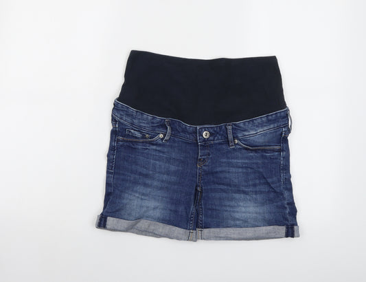 H&M Womens Blue Cotton Basic Shorts Size 10 L4 in Regular Button