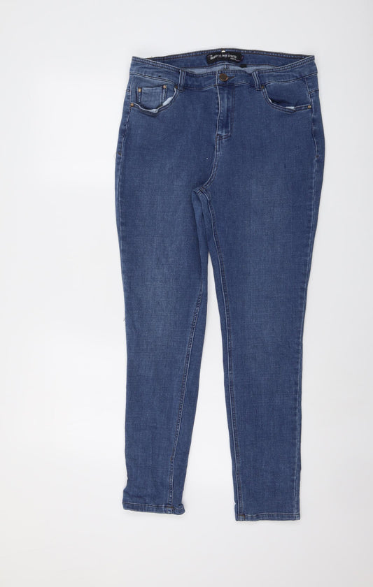 Simply Be Womens Blue Cotton Skinny Jeans Size 16 L28 in Regular Button