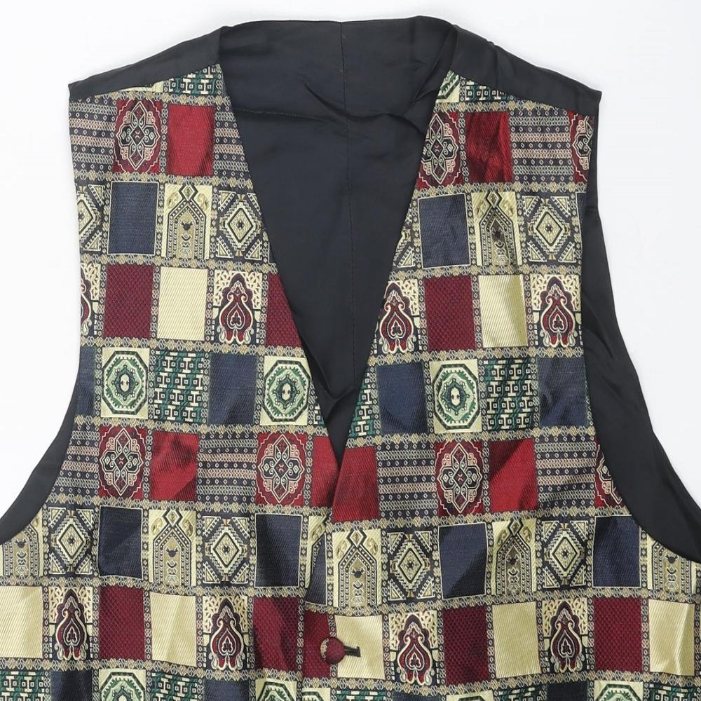 St Michael Mens Multicoloured Geometric Silk Jacket Suit Waistcoat Size L Regular
