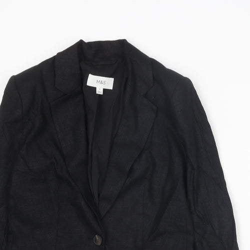 Marks and Spencer Womens Black Linen Jacket Suit Jacket Size 8