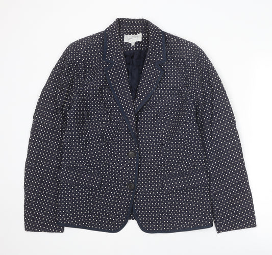 KEW Womens Blue Geometric Jacket Blazer Size 16 Button