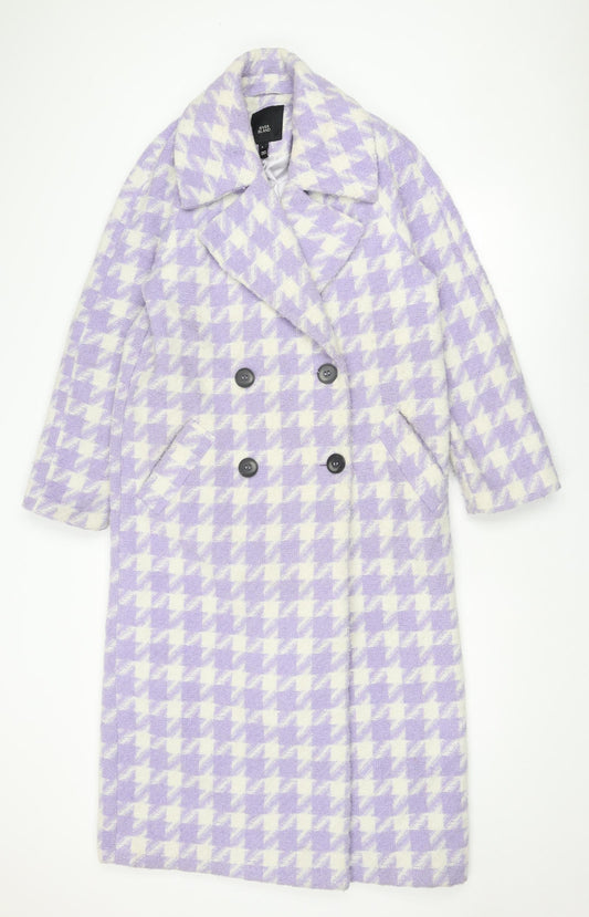 River Island Womens Purple Geometric Overcoat Coat Size 8 Button