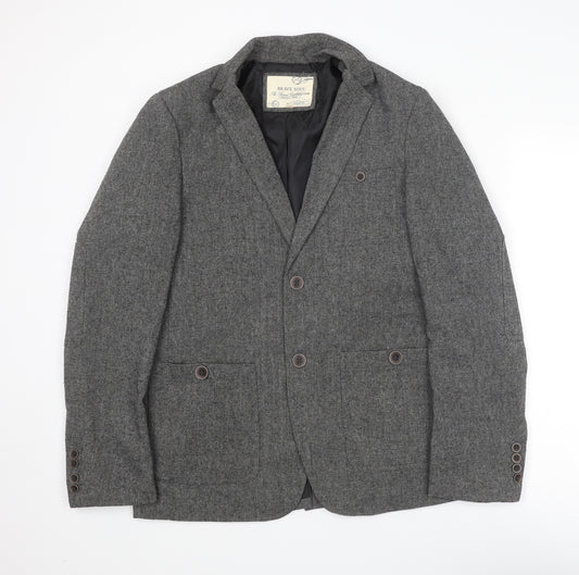 Brave Soul Mens Grey Polyester Jacket Blazer Size 38 Regular