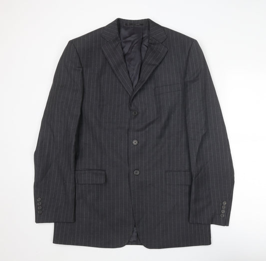 Jaeger Mens Grey Striped Wool Jacket Suit Jacket Size 42 Regular
