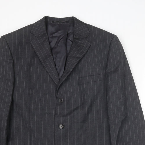 Jaeger Mens Grey Striped Wool Jacket Suit Jacket Size 42 Regular