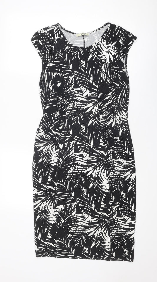 Oasis Womens Black Geometric Viscose Pencil Dress Size M Boat Neck Pullover