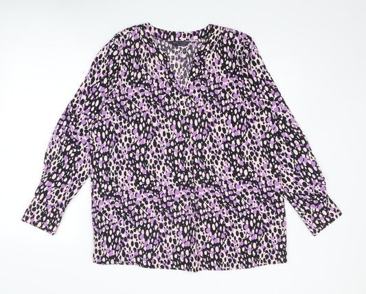 Marks and Spencer Womens Purple Geometric Polyester Basic Blouse Size 14 V-Neck
