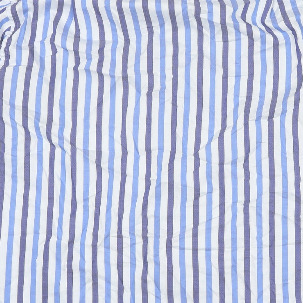 Marks and Spencer Mens Blue Striped Cotton Button-Up Size 16 Collared Button
