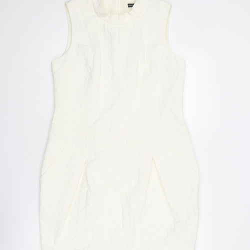 Karen Millen Womens Ivory Cotton Sheath Size 14 Mock Neck Zip