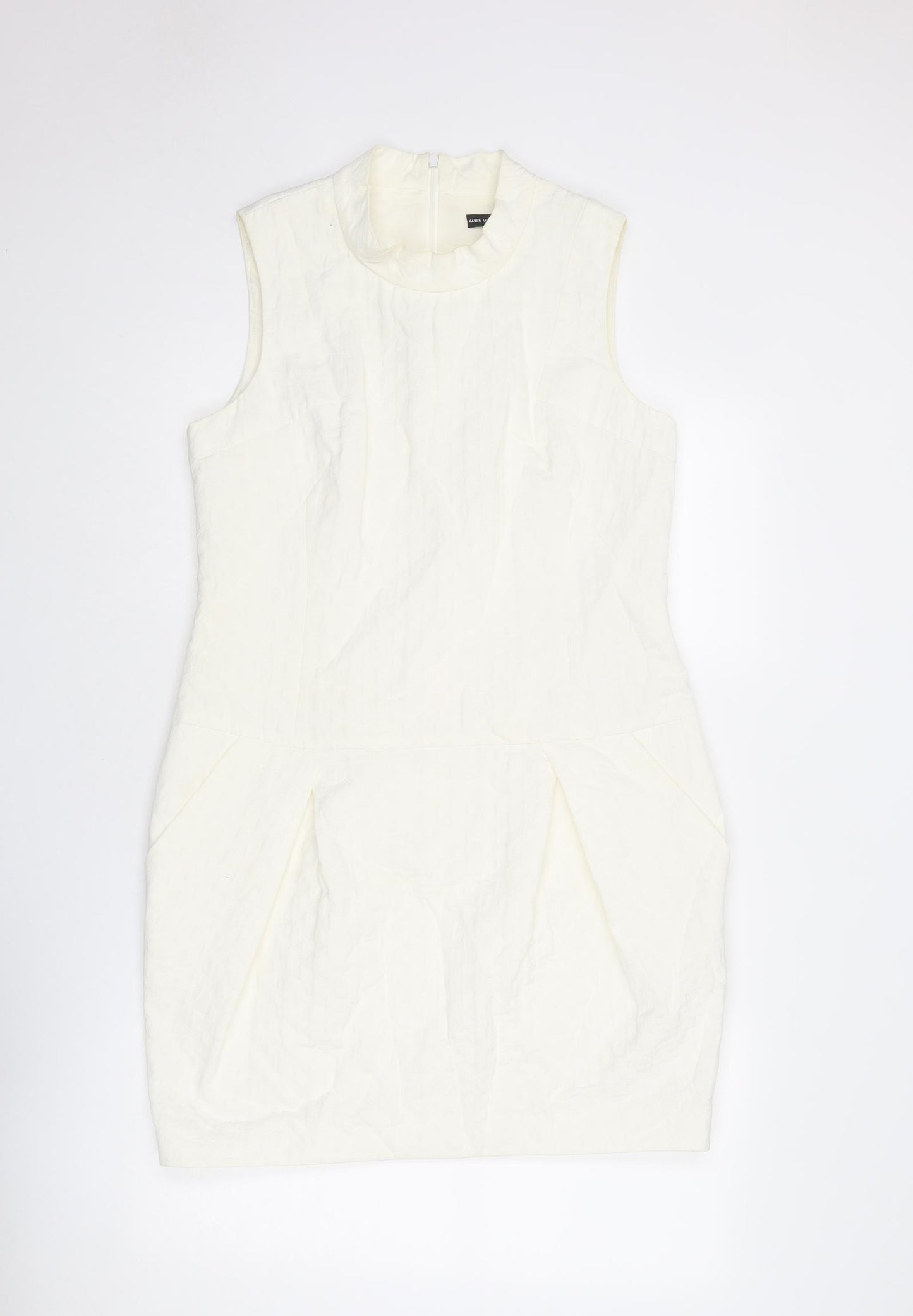 Karen Millen Womens Ivory Cotton Sheath Size 14 Mock Neck Zip