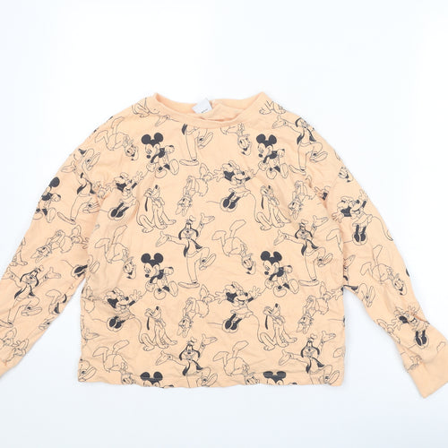 Disney Girls Beige Geometric Cotton Pullover Sweatshirt Size 10 Years Pullover - Mickey and Friends