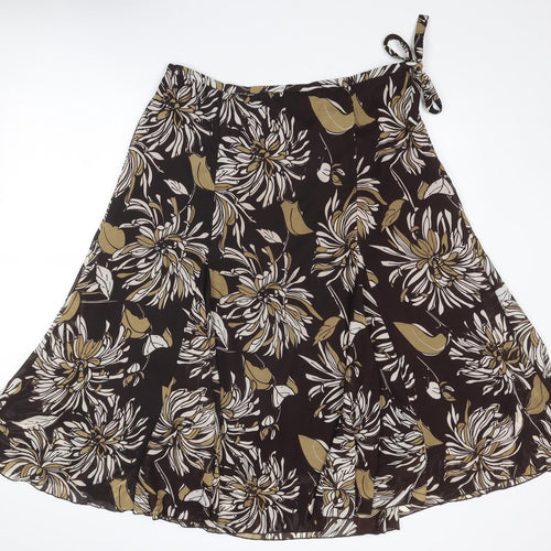 Bonmarché Womens Brown Floral Polyester Swing Skirt Size 16 Zip
