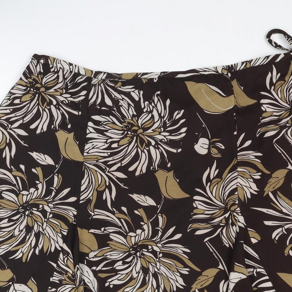 Bonmarché Womens Brown Floral Polyester Swing Skirt Size 16 Zip