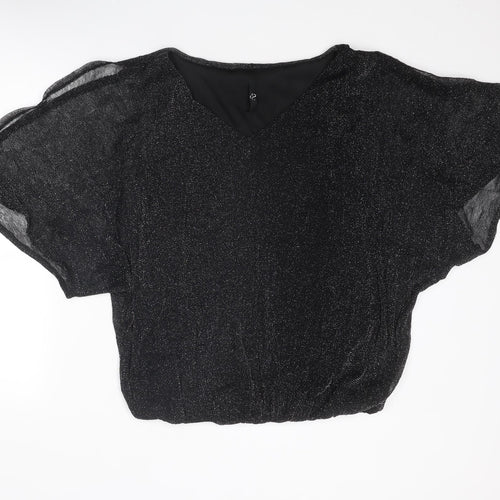 Arcadia Womens Black Polyester Basic Blouse Size 16 V-Neck