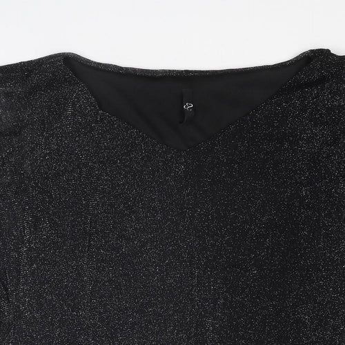 Arcadia Womens Black Polyester Basic Blouse Size 16 V-Neck